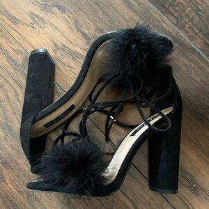 Block Heel with Feather Accent